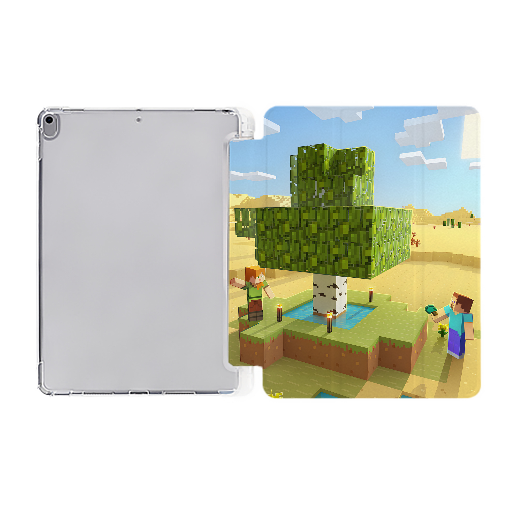 （画像用） マインクラフト ブロックの世界 Minecraft MC Block world IPad ケース ペン収納付き 三つ折りスタンド PUレザー×シリコン 対応機種9.5/10.5/10.9インチ